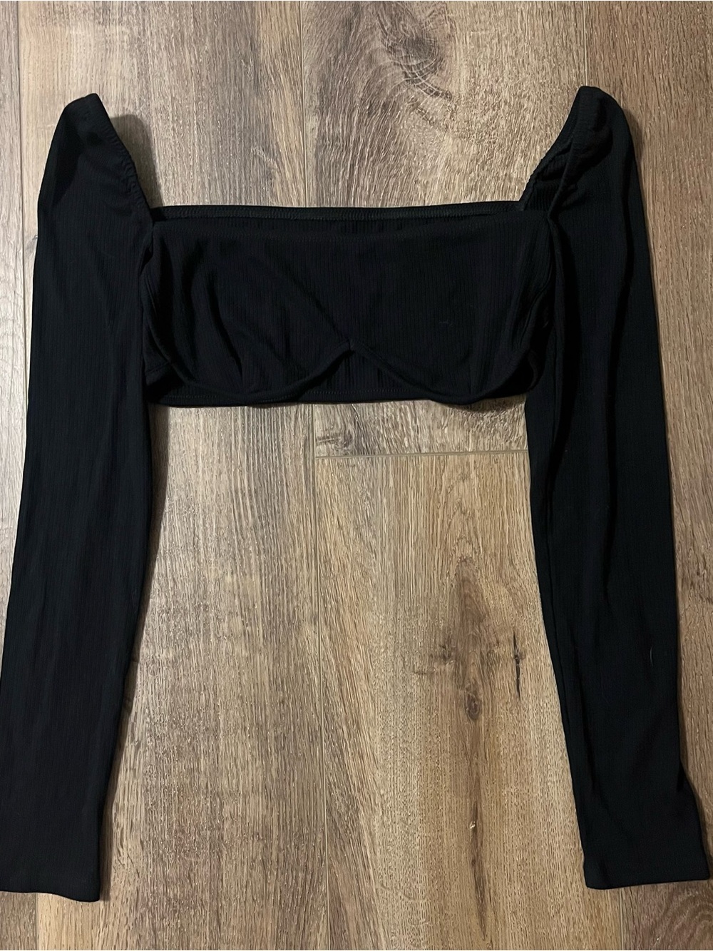 SHEIN Black Ribbed Long Sleeve Square Neck Crop Top size large